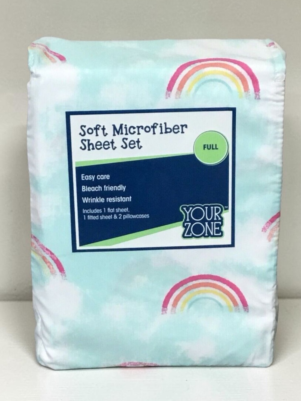 Blue Pastel Rainbow Sky Clouds Bed Sheets Full Double Kids Bedding Decor NEW